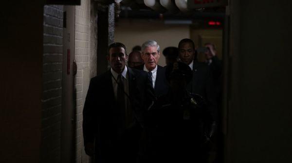Robert Mueller leaves a closed meeting with members of the Senate Judiciary Committee on June 21, 2017. 