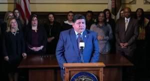 J.B. Pritzker speaks to reporters on his first full day in office (Jan. 15, 2019).