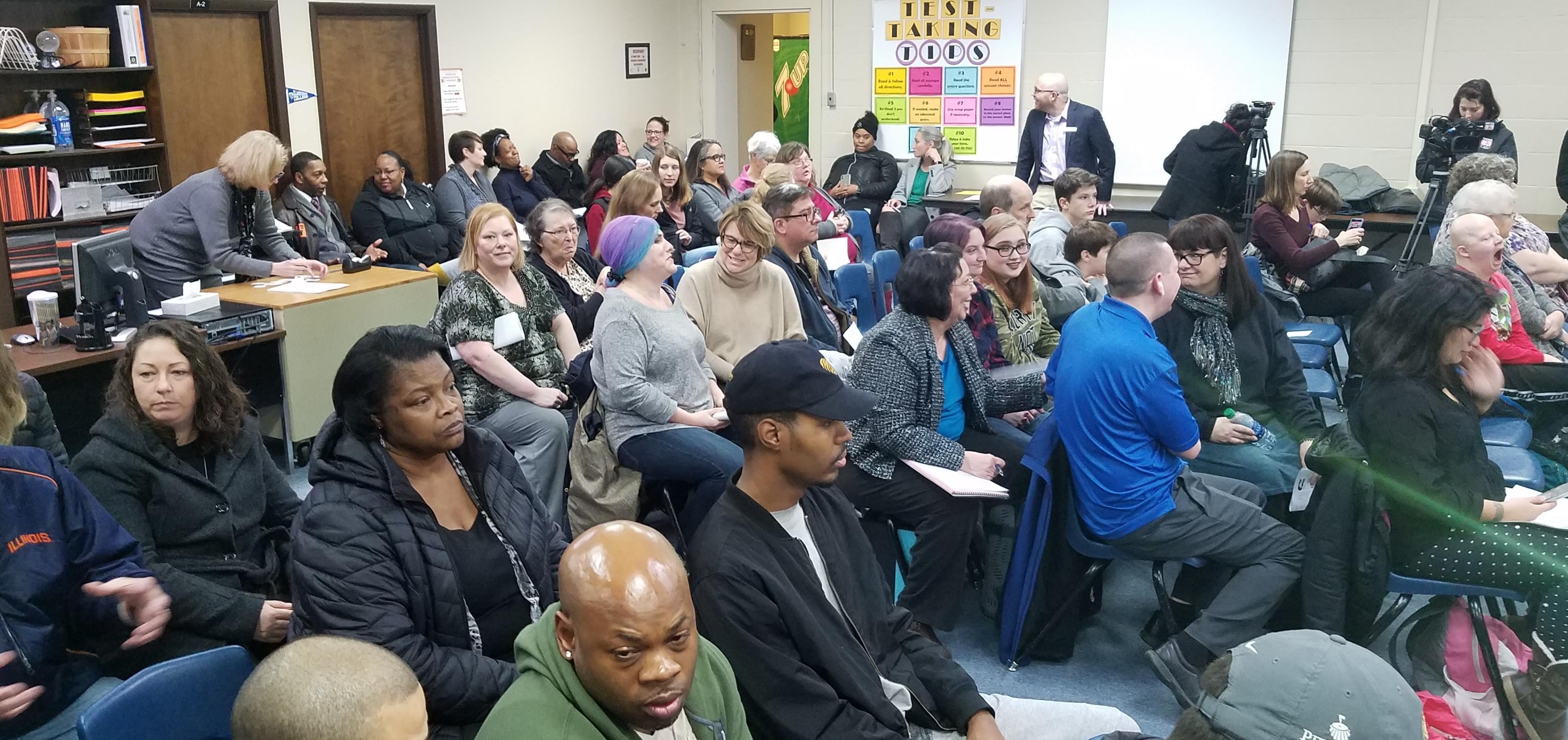 A capacity crowd at Tuesday night's Urbana School Board meeting.