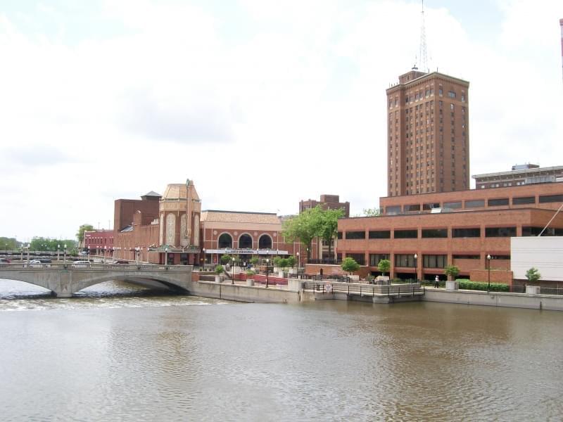 A view of Aurora Illinois, along the Fox River. 