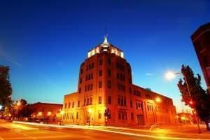 the Champaign City Building at night