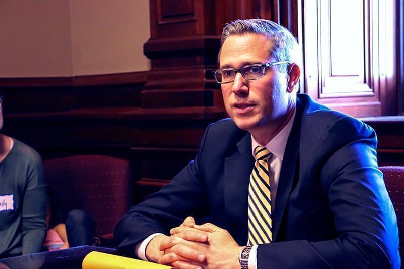 Illinois State Treasurer Michael Frerichs in an office meeting.