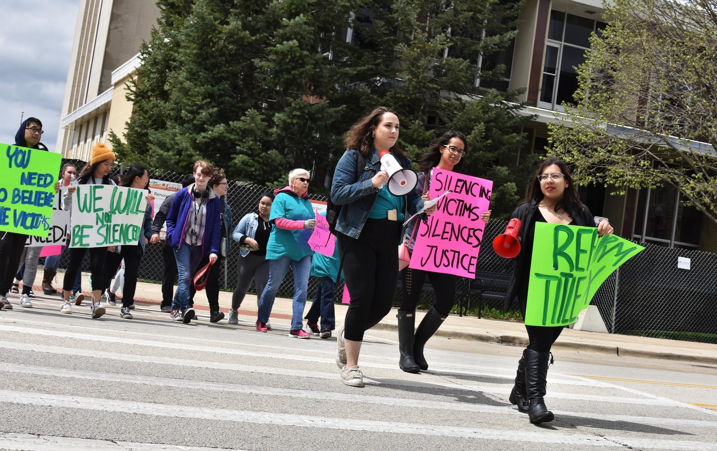 Fayth Springer and Sandra Puebla organized a Title IX protest on May 3, 2019.