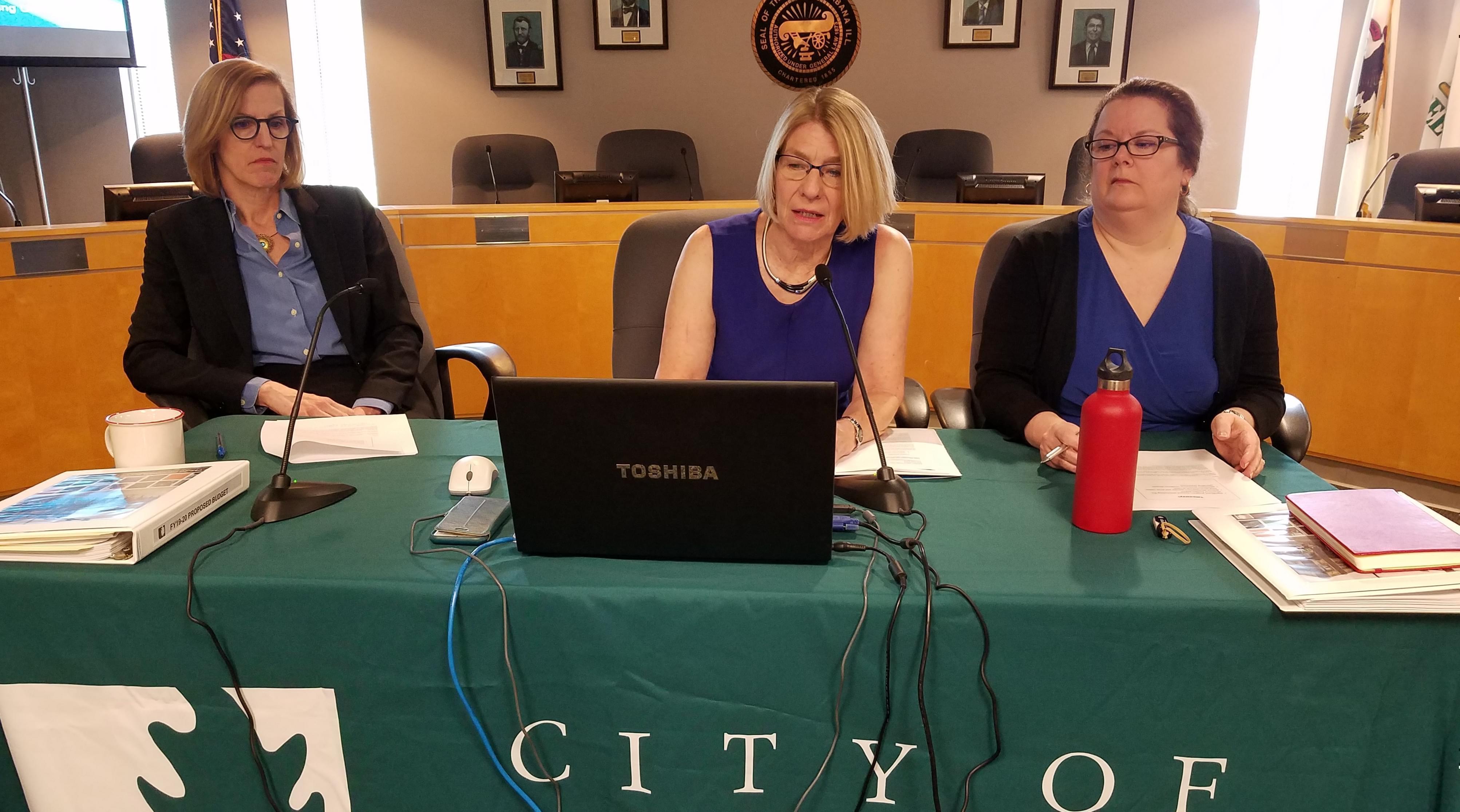 Mayor Diane Marlin and other Ubana city officials discuss their FY 2020 budget plan at a news conference. 