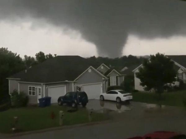 This still image taken from video provided by Chris Higgins shows a tornado on Wednesday in Carl Junction, Mo. 