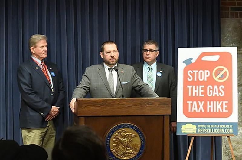 State Rep. Allen Skillicorn, a Republican from Crystal Lake, speaks at a press conference Wednesday in Springfield.