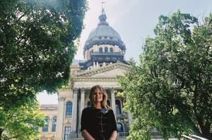 Jennifer Jacobs, outside the Illinois Capitol building in Springfield.