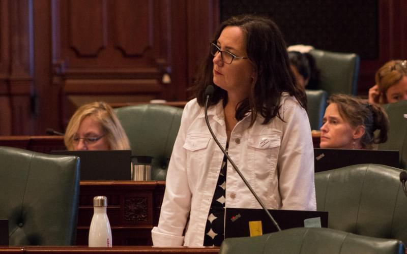 State Rep. Kelly Cassidy, a Democrat from Chicago, listens to House debate in this file photo from May 28, 2019.