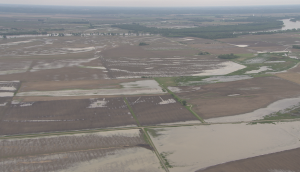 An aerial view of flooded farm fields near Tekamah, Nebraska.