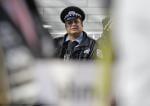 A Chicago police officer looks to protesters during a Nov. 24, 2017 "march for justice."