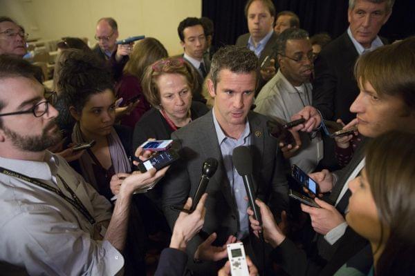 Rep. Adam Kinzinger, R-Channahon, speaks with members of the media during a news conference at the Republican congressional retreat in Philadelphia in 2017.
