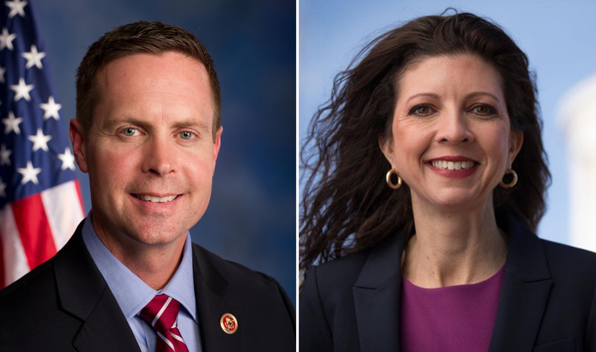 Head shots of Rodney Davis and Betsy Dirksen Londrigan