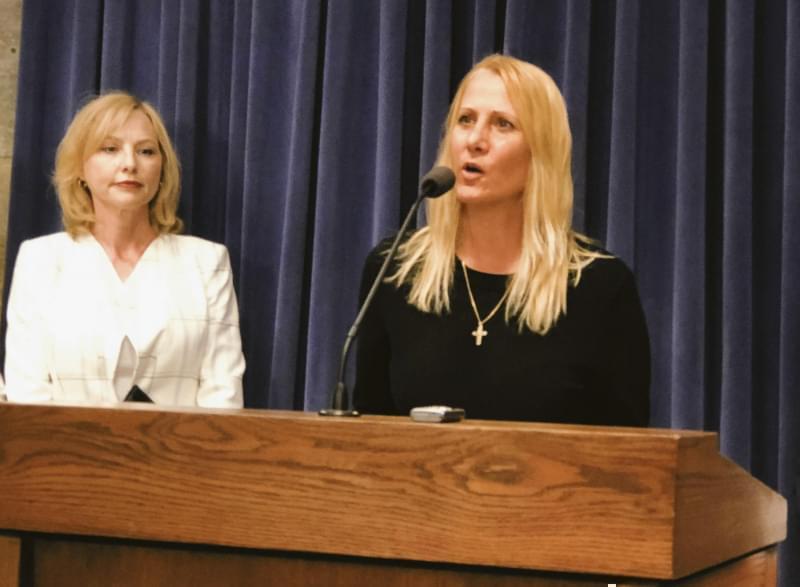 Denise Rotheimer, left, appears next to Maryann Loncar, another woman who accused a state senator of sexual harassment.