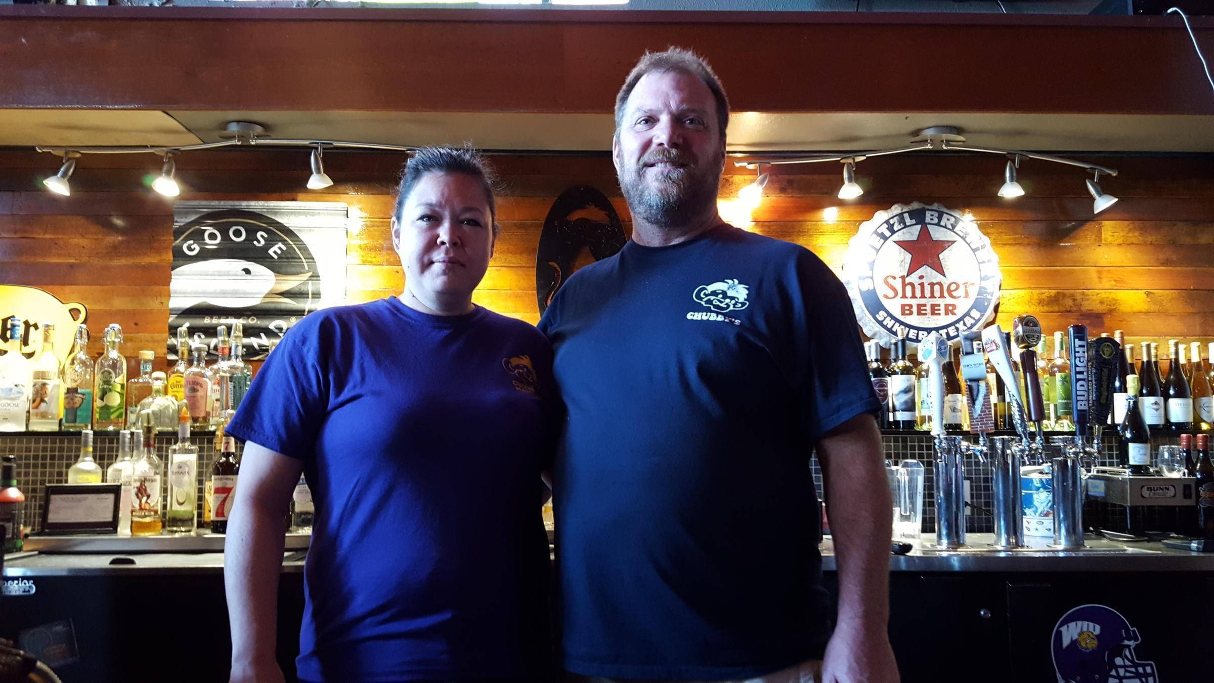 Tammy Yates and Chad Hunziker behind the bar at Chubby's in Macomb.