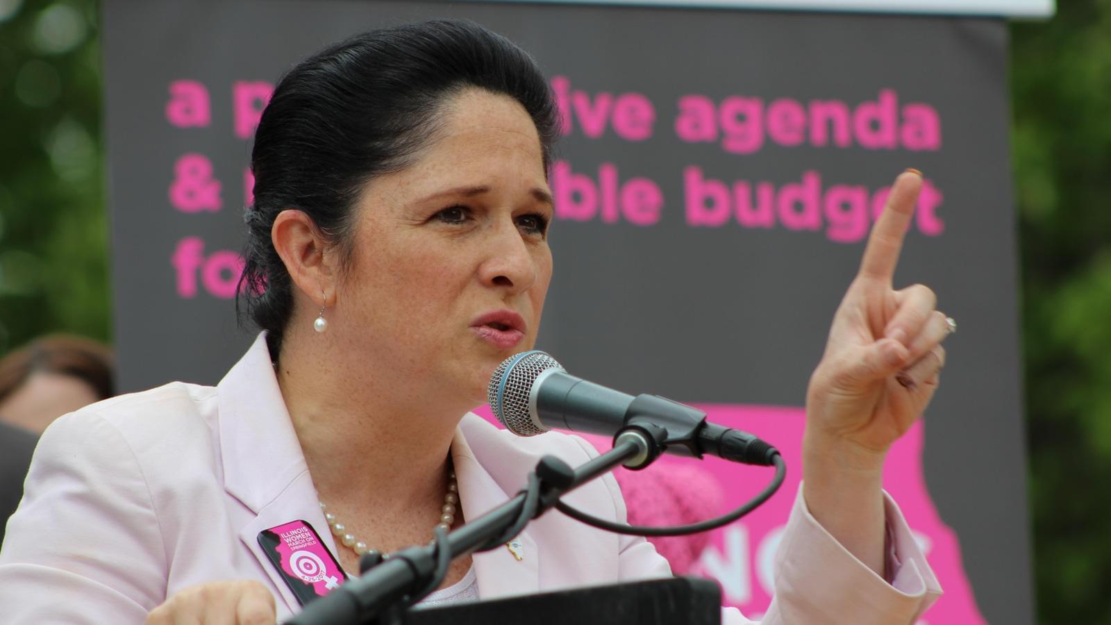 Illinois Comptroller Susana Mendoza speaks to a women's march outside the Illinois Capitol in this file photo from April 25, 2017.