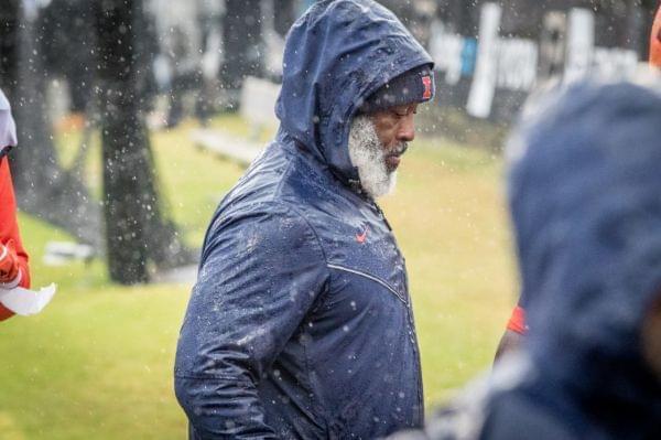 Illinois coach Lovie Smith looks on through the raindrops during the Illini's 24-6 win at Purdue.