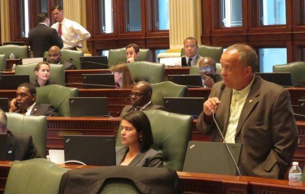 Rep. Luis Arroyo presents budget legislation on the floor of the Illinois House in this file photo from May 27, 2014.