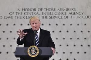President Trump speaks at CIA headquarters in Langley, Va., on Jan. 21, 2017, his first full day in office. 