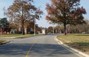 A flag-lined Blue Star Highway on the campus of the V.A. Illiana Health Care System campus in Danville.
