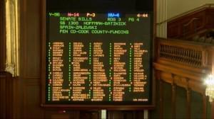 The roll call of the Illinois House after approving final details of the downstate police and fire pension consolidation measure on Nov. 13.