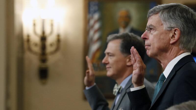 William Taylor George Kent are sworn in to testify before the House Intelligence Committee on Wednesday. 