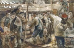 Wendell Jones' 'Sandbagging the Bulkheads' was a study for a post office mural in Cairo, Illinois. It shows citizens from different social classes working together to save the town from flooding.