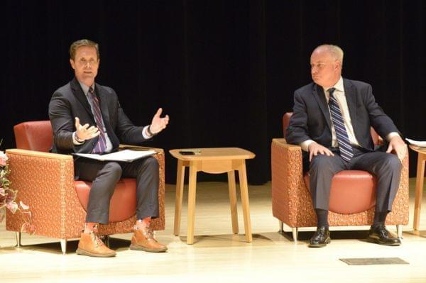 U.S. Rep. Rodney Davis, left, and state Rep. Dan Brady at the Open Government Night event Monday, Nov. 25, 2019, in Normal.