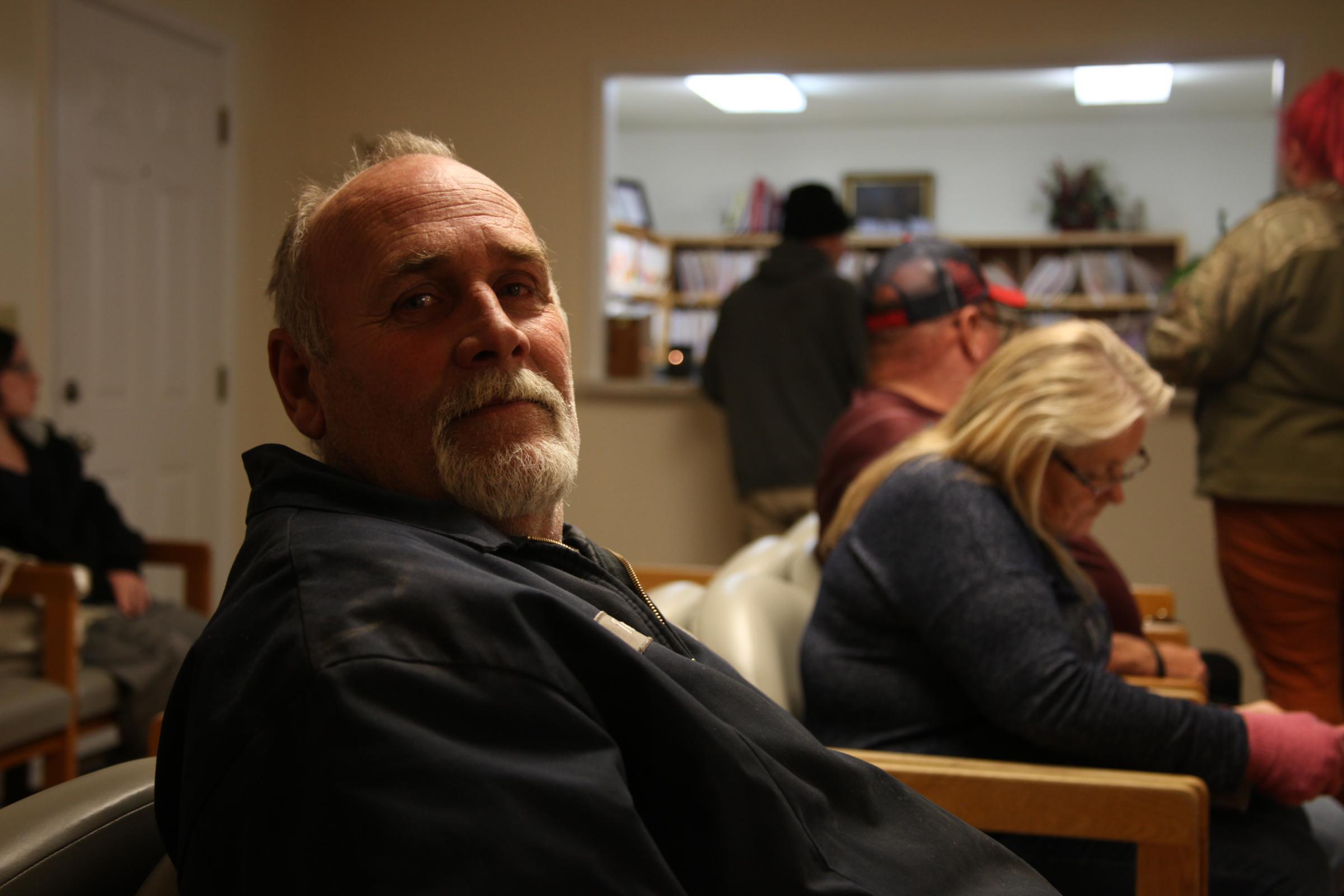 Terry Cox waits to be seen at the Good Samaritan Care clinic in Mountain View, Missouri.