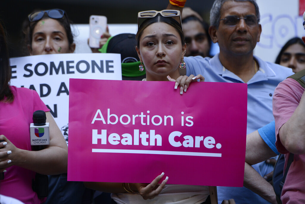 Supporters gather for an abortion rights rally at Federal Plaza, Friday, June 24, 2022, in Chicago, after the Supreme Court overturned Roe vs. Wade.