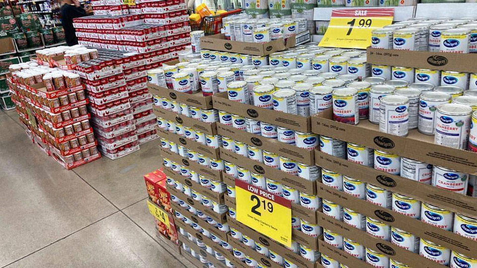 cans of food at a warehouse wholecost store