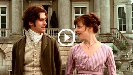 Man and woman looking at each other, screen shot from sense and sensibility, click to play