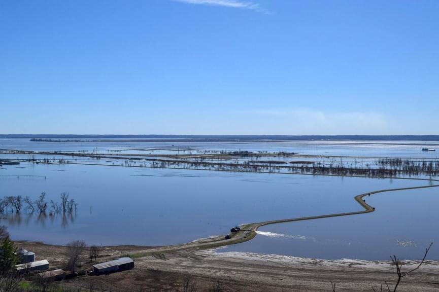 In spring 2019, floodwaters spilled over the top of the Ditch 6 levee and submerged most of Hamburg, Iowa. There wasn't enough time to build the levee higher before the 2019 flood, like the Corps of Engineers did in 2011.
