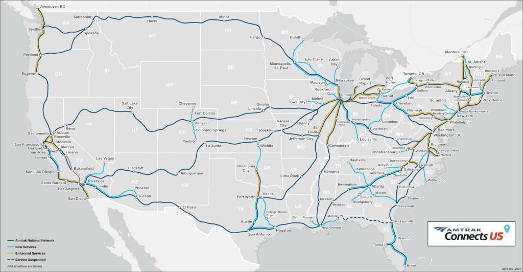 Amtrak's 15-year Connects US proposal calls for upgrading existing routes between Chicago and Quincy, St. Louis, and Carbondale; and expanding service to Rockford and the Quad Cities.
