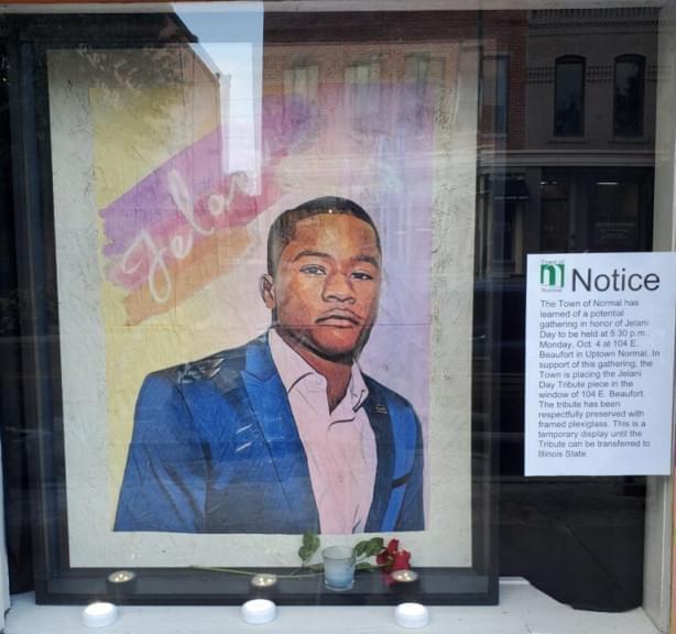 This Jelani Day portrait was returned for temporary display Monday Oct. 4., within a window at 104 Beaufort St. It's expected to be placed at ISU. It had previously been displayed and then removed from the outside of a publicly owned building in Normal.