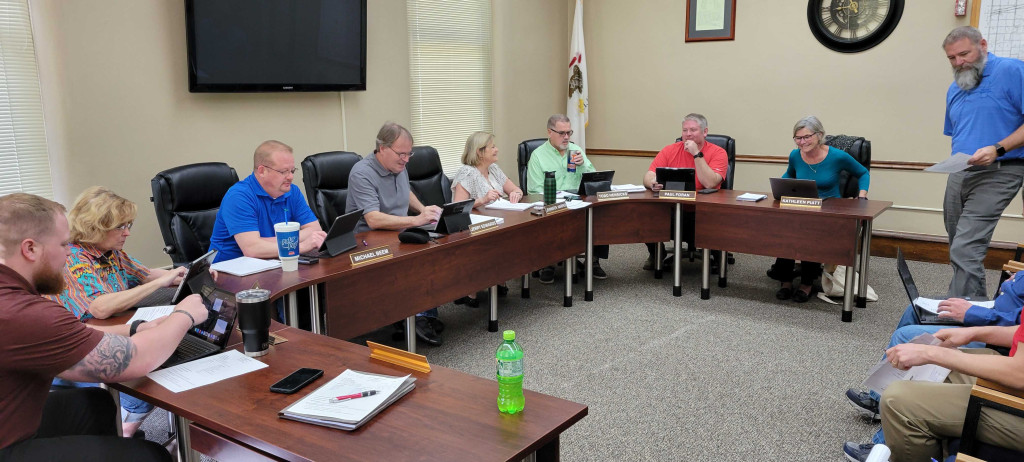  The Piatt County Board at their April 12 meeting in Monticello, Illinois, where they discussed the county's options regarding wind farms.