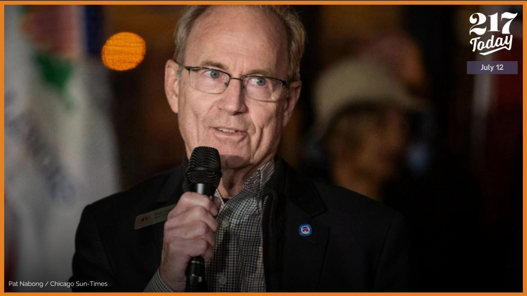 Don Tracy, the Chairman of the Illinois Republican Party, speaks during a rally for Illinois gubernatorial candidate Darren Bailey at Daley Plaza, Sunday, Nov. 6, 2022. Tracy recently announced he will resign as party chairman after the RNC. 