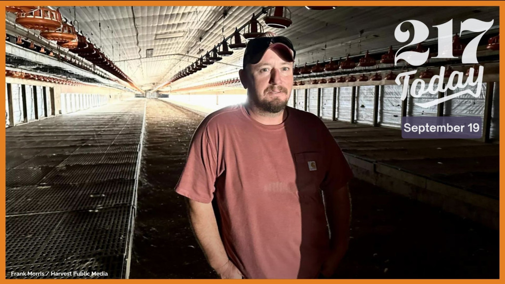 Shawn Hinkle stands inside of one of his empty chicken houses. Hinkle had a contract with Tyson, until August of last year, when the company announced it was closing its processing plant in nearby Dexter, Missouri.