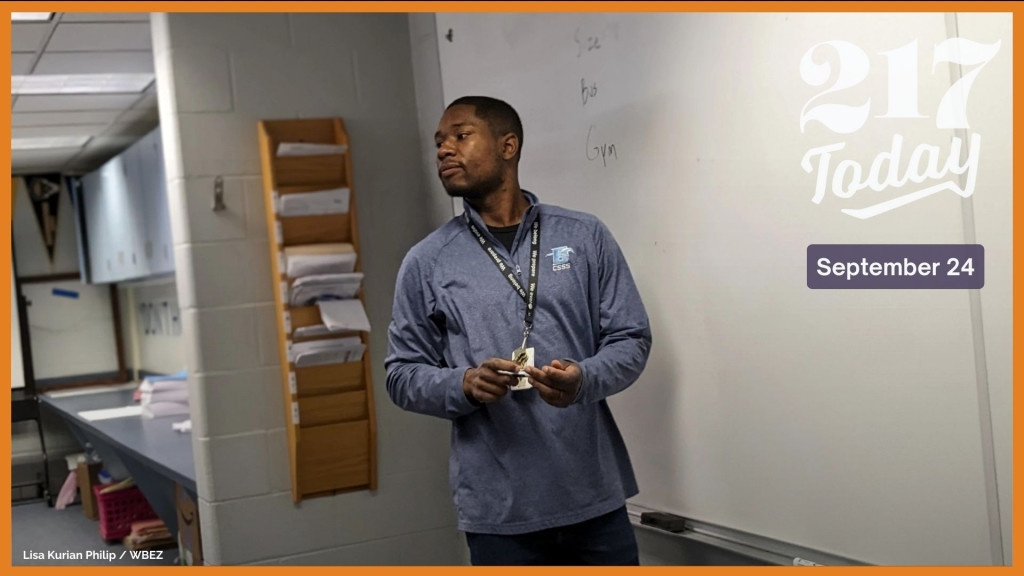 Lavon Robinson leads a discussion about financial aid with a group of juniors at Downers Grove South High School, where he was a college counselor. WBEZ shadowed Robinson last school year, an especially difficult one for college admissions.