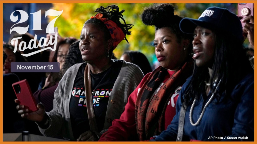 The audience listens as Cedric Richmond speaks during an election night campaign watch party for Democratic presidential nominee Vice President Kamala Harris, Wednesday, Nov. 6, 2024, on the campus of Howard University in Washington