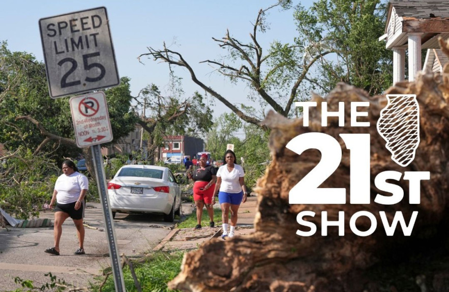 People survey damage after a severe storm moved through Friday, May 16, 2025, in St. Louis.