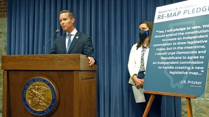 Republican Congressman Rodney Davis speaks at a news conference in April on redistricting. Davis is one of five Illinois Republicans in Congress who could be affected by new Congressional maps later this year. Illinois is losing one seat in the U.S. House after the 2020 Census.