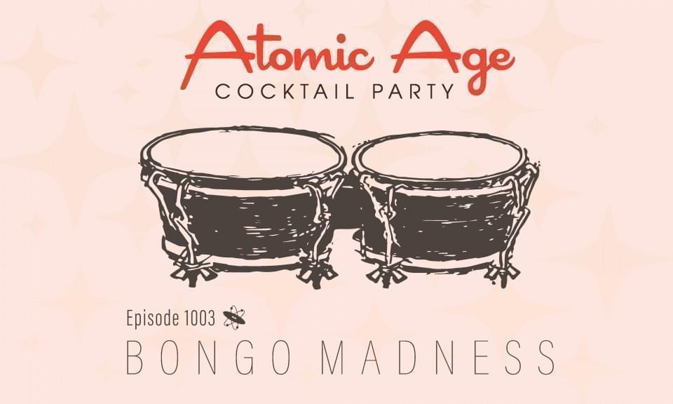 Atomic Age logo with an illustration of a set of bongo drums