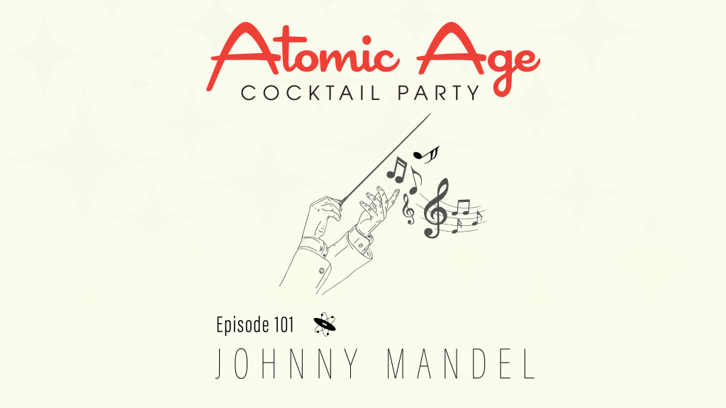 Atomic Age logo with an illustration of hands dicrecting music. Text reads 