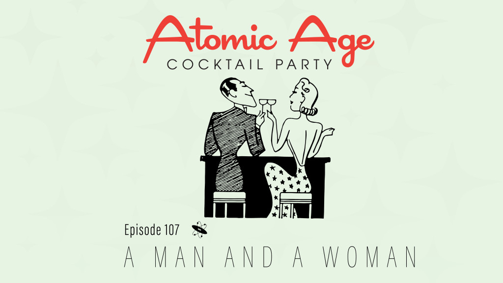 Atomic Age logo with an illustration of a man and a woman seated at a bar enjoying cocktails. Text reads 