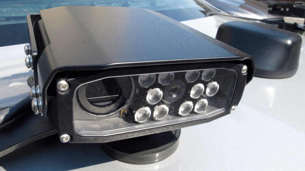In this Friday, May 27, 2016 photo, a license plate reading camera is mounted on the back of a Connecticut State Police cruiser in Hartford, Conn. 