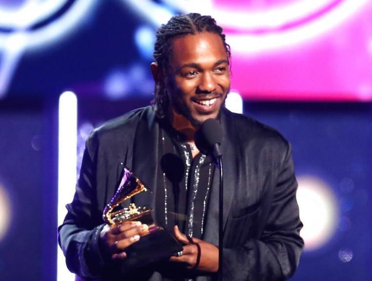Rapper Kendrick Lamar accepts the award for best rap album for 