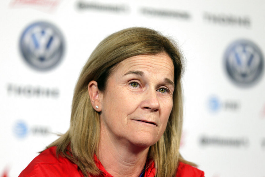  In this Friday, May 24, 2019 file photo, Jill Ellis, coach of the United States women's national soccer team, speaks to reporters during a news conference in New York. 