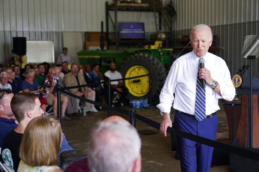 President Joe Biden speaks during a visit to O'Connor Farms, Wednesday, May 11, 2022, in Kankakee, Ill. Biden visited the farm to discuss food supply and prices as a result of Putin's invasion of Ukraine. 