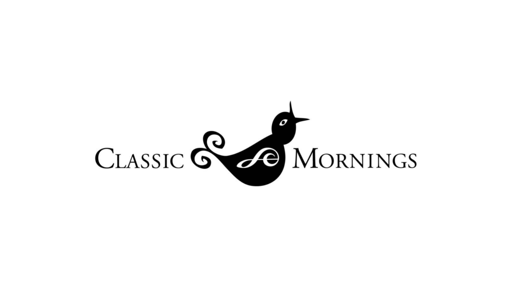 Classic morning logo, with a bird in the middle and a treble clef sideways. 