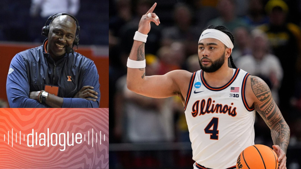 top inset: man folding arms, right: basketball player